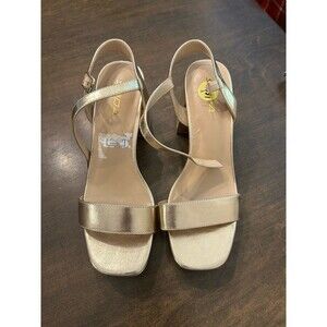 Soda Women Metallic Gold Chunky Platform Square Toe Block Heel Sandals Sz 9 Y2K